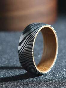 1枚8毫米高品质大马士革威士忌酒桶戒指，男士大马士革钢木质结婚戒指，独特的订婚圣诞礼物，送给男友，大马士革钢含量>60% - 銀色 - 查看 17