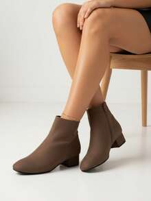 Casual Side Zipper Office - Brown - View 1