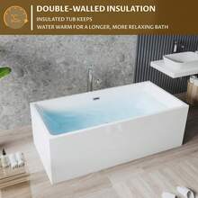 67 Inch Acrylic Freestanding Bathtub - Modern Rectangular Soaking Tub, Glossy White Finish, Chrome Linear Overflow & Drain Kit, CUPC Certified - 67英吋 - 查看 6