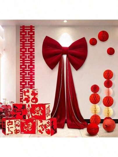 Christmas And Wedding Decorations. Giant Burgundy Bow Party Decorations. Fabric Sarong With Ribbons And Feathers, Perfect For Birthdays, Weddings, Christmas And Special Occasions, Holiday Decorations | Elegant Party Accessories