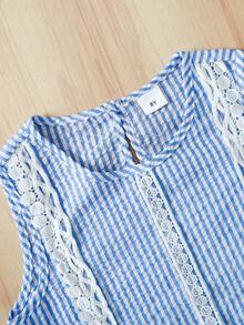 Spring/Summer Girls Casual Cute Relaxed Style Round Neck Camisole Top & Adjustable Waist Shorts 2 Pieces Set - Blue - View 6