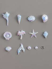 Summer Ocean DIY Nail Art Decorations - Acrylic Beads And Pendants, Including Dolphin, Starfish, Shell And Mermaid Tail Patterns, Suitable For Nail Art, Resin Jewelry, Lip Gloss And Phone Case Decoration Nails - Multicolor - View 2