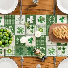Camino de mesa a cuadros del Día de San Patricio con trébol, decoración de mesa de cocina y comedor de primavera con suerte para fiestas en el hogar - Multicolor - Ver 4