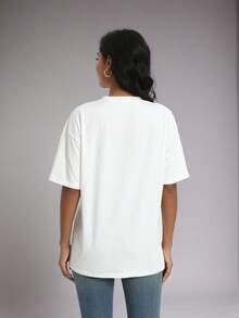 Women's Solid Color V-Neck Sports T-Shirt White Summer - White - View 2