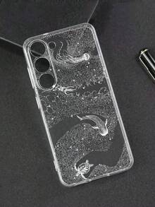 Highly Transparent Full Screen White Polka Dot Shark Ocean Life Painted Anti-Drop Clear Phone Case Compatible With IPhone, Galaxy, Redmi