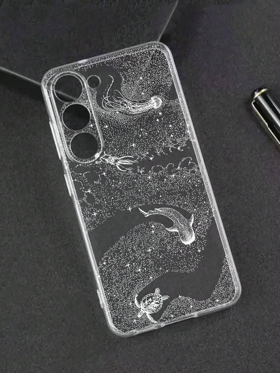 Highly Transparent Full Screen White Polka Dot Shark Ocean Life Painted Anti-Drop Clear Phone Case Compatible With IPhone, Galaxy, Redmi