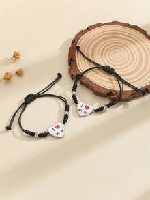 ATLVXJL 2pcs/Set Glow-In-The-Dark Friendship/Couple Heart Letter Beaded Braided Bracelet Set, Suitable For Daily Wear And Valentine's Day Gift - Multicolor - View 4