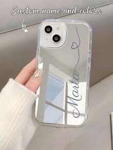 Custom Thick Transparent Mirror Phone Case With Heart Line Signature, Multi-Color Letter Name Short Phrase Anti-Drop Protection Phone Cover, Customizable Phone Case, Fashionable Phone Case, Mirror Phone Case, Customized Name Phone Cover, Compatible With IPhone 11, 12, 13, 14, 15, 16 Pro Max, Stylish, Colorful, Vintage, Cute, Contracted, Funny, Custom, Personalized, Unique, Customized, Ideal Gifts For Her, Boyfriend, Girlfriend, Family, Friends, Grandparents, Couple, For Anniversaries, For Birthdays,Season Picks,2025phonecase - Trong sáng - Xem 4