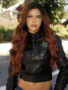 Chestnut Brown With Dark Root Body Wave Lace Front Wig 13*4 Lace Front Synthetic Wigs With Pre Plucked Natural Hairline Synthetic Lace Frontal Wigs Heat Resistant Fiber Daily Festival For Women 24 Inch - Brown - View 2