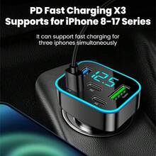 Black Matching Style Second Phase Cell Phones Car Charger 2U+3C 5-Port Digital Display Car Charger Valentine's Day Gift - one-size - View 7