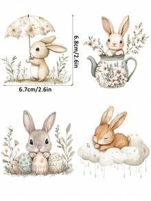 3张复活节春季复古兔子花卉图案DIY UV DTF转印贴纸，适用于工艺品、手账、玻璃杯、咖啡杯、杯子套、瓶子、花瓶、笔记本电脑、手机壳、贺卡、插画、剪贴簿、装饰转印贴纸、家居装饰，6.8厘米 - 彩色 - 查看 4