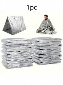 1/4/10 件装 51 英寸 x 82 英寸应急保暖毯，适用于急救包，轻便防水，用于自然灾害，保持体温，聚酯反光箔毯，适用于露营、徒步旅行、户外活动，防风防雨，可用作应急避难所和地垫 - 不含镁棒/打火石，户外露营配件，户外急救毯，户外露营和徒步旅行装备，户外生存用品，户外运动配件 - 彩色 - 查看 10