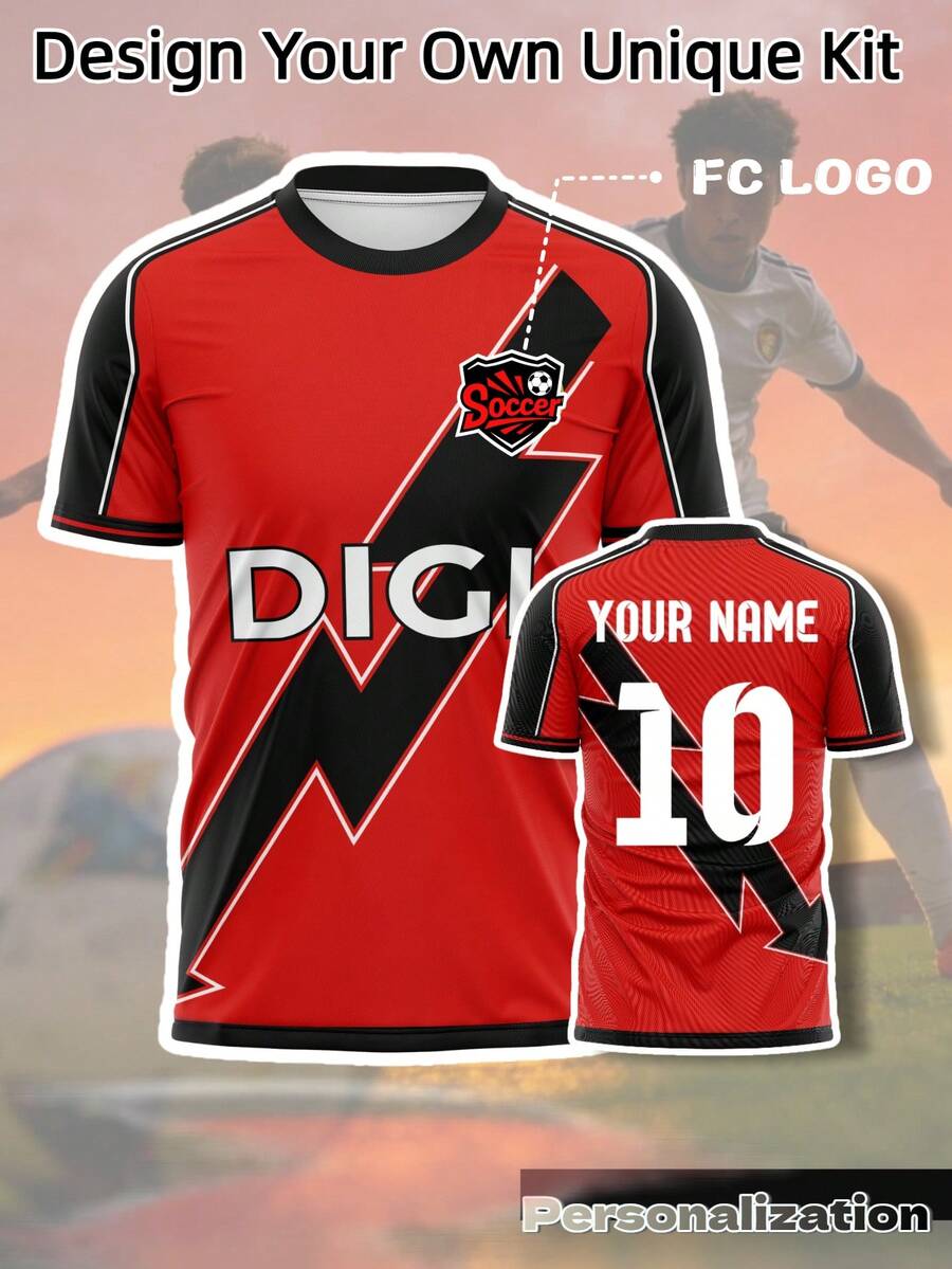 1pc Customized Rayo Vallecano 25/26 Season Red & Black Round Neck Football Jersey - Unisex Personalized Team Uniform - Breathable Comfortable Fabric, Suitable For Spring, Summer, Autumn Sports And Casual Outdoor Wear - Ideal Gift For Players And Fans. Perfect Choice For Halloween, Thanksgiving, Christmas And New Year Gifts, Football Club Fans.