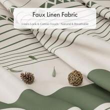 Boho Shower Curtain Modern Farmhouse Shower Curtain Set With Tassels Rustic Faux Linen Green Striped Shower Curtain With Hooks Light Tan Toned 72x72 Inches - 條紋鼠尾草綠 - 查看 2