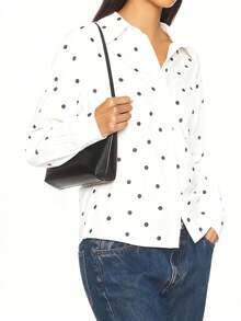 Women Dot Print Shirt, Long Sleeve Lapel Button Down Loose Fit Tops Spring Fall Streetwear - 白色 - 查看 2