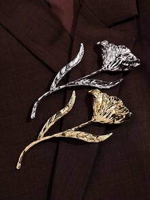 1 pièce Broche florale asymétrique dorée exagérée, broche métallique épaisse et grande minimaliste élégante vintage pour femmes, broche métallique romantique en forme de lys, accessoire de mode pour robe et manteau, ceinturant la taille - Multicolore - Voir 6
