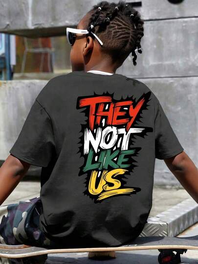 Tween Boy Letter Graphic Print Round Neck Short Sleeve Casual T-Shirt