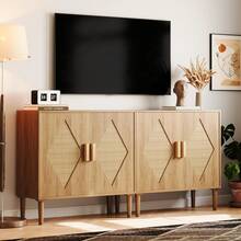 Techigher Rattan Cabinet, Buffet Cabinet With 2 Doors & Adjustable Shelves, Sideboard Buffet For Hallway, Entryway, Living Room, Or Kitchen - Wood Color - View 5