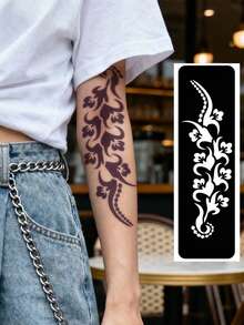 Hana Hand Drawn Tattoo Hollow Template Minimalism Hana Bride Elegant Lace Mandala Flower Pattern Sticker Suitable For Hands, Feet, Shoulders, Neck, Collarbone Semi Permanent Fake Tattoo Sticker 1 Pack - Black - View 5