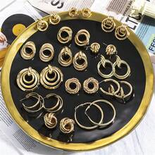 3 pares de pendientes de metal geométricos de moda para mujeres, adecuados para combinar a diario (estilos aleatorios) - Dorado - Ver 1