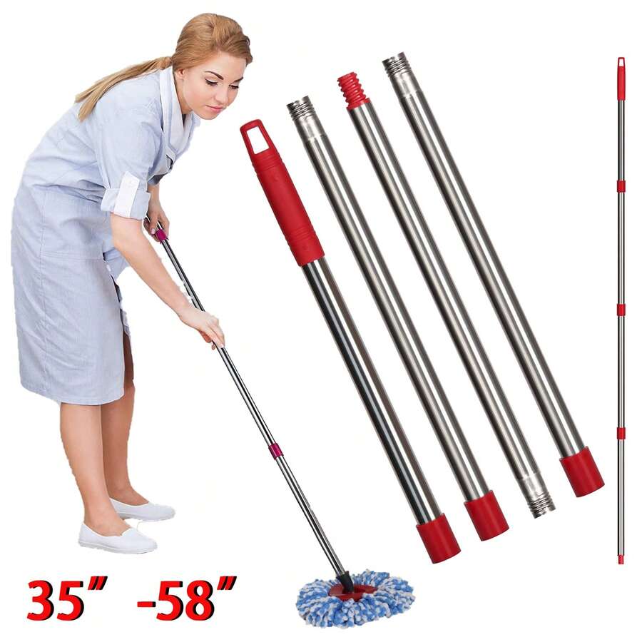 Mango de repuesto para fregona giratoria (microfibra EasyWring Triángulo).De acero inoxidable, 4 secciones, ajustable de 30 a 58 pulgadas, Adecuado para O-Ceda Spin Mop, para limpieza de suelos. Negro - Negro - Ver 1