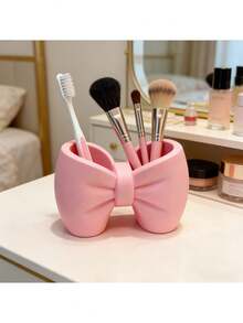 1pc Bowknot Toothbrush Holder (With Drainage Hole), Pink Butterfly Shaped Storage Cup | Toothbrush Holder/Desktop Pen Cup, Bathroom Vanity Organizer, Makeup Brush Holder, Cute Decor For Valentine's Day, Bedroom Desk Creative Storage Bucket - Multicolor - View 6