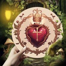 Vintage Sacred Heart Metal Wall Art 8x8 Inch Round Aluminum Sign, Religious Home Decor With Crown & Cross Design, Catholic Wall - TYA71977-20x20cm - Xem 2