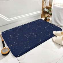 1pc 2D Flat Flannel Material Constellation Pattern Bath Mat - Non-Slip Soft Floor Mat With Golden Stars & Zodiac Signs, Navy & Golden Bathroom Rug For Bathroom, Kitchen, Entryway - Machine Washable Decorative Mat, Kitchen Flooring, Stylish Home Accessory, Durable Fabric - Multicolor - View 6