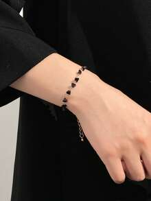 1pc Korean Fashion Asymmetrical Beaded Bracelet - Black - View 6