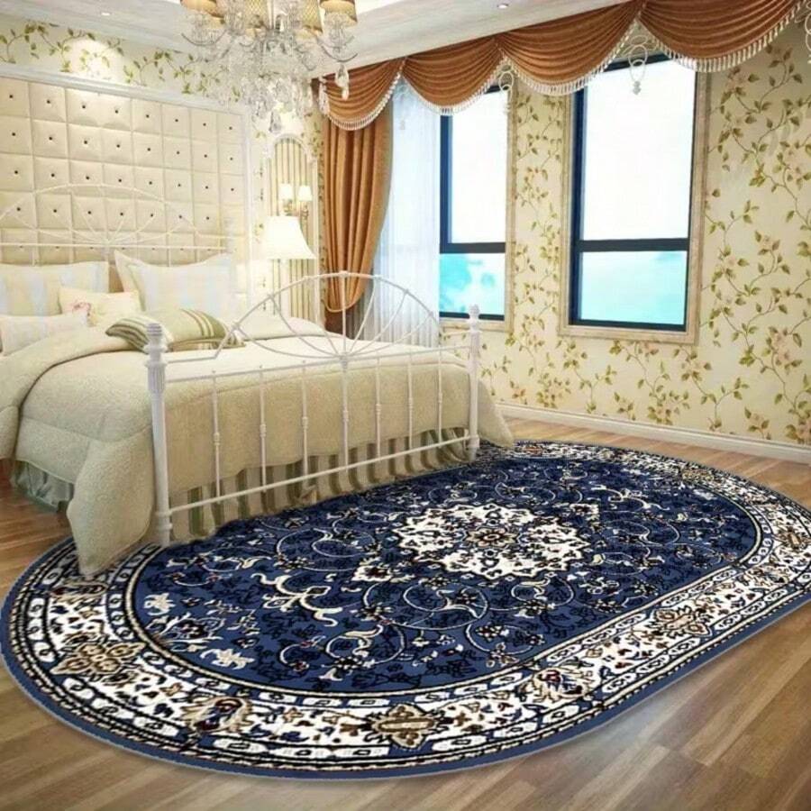 1pc Luxury European Style Oval Rug - Soft, Plush Floral Pattern, Gold Trim, Decorative Carpet, Bedroom Decor, Small Rug, Carpet, Home Decor, Living Room Rug, Living Room Small Rug, Bedroom Rug, Living Room Home Decor, Outdoor Rug, Washable Rug - Multicolor - View 1