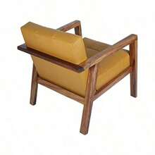 DESINGS Sillón Ocasional Saatore Piel Natural Durable Acabado detallado Mid-Century de Madera de Piel AirBnb proyectos hoteleria Mostaza Parota Cuadros - Multicolor - Ver 7