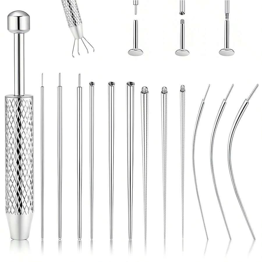 Juego de herramientas de perforación de acero inoxidable de 14G, 16G, 18G y 20G con fondo plano - Herramientas de perforación y agarre cónicas y esféricas para reemplazo de joyas, con rosca interna, externa y de Body adecuadas para oreja/nariz/ombligo/pecho/labio/ceja/lengua y otras partes - Multicolor - Ver 1