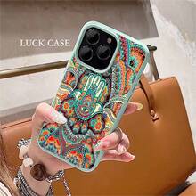 1pcs Bohemian Mandala Hamsa Hand Phone Case Suitable For Apple Phone 11 12 13 Pro Xs Max XS X 14 15 16 Plus 17ProMax Silicone Shock Proof Vintage Funky Fashion Exquisite Can Be Given To Friends You Can Give It To Yourself - 薄荷綠 - 查看 5