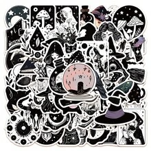 52 pièces Autocollants de sorcière noir et blanc pour valise, planche à roulettes, téléphone, vélo, autocollants imperméables DIY - Multicolore - Voir 2