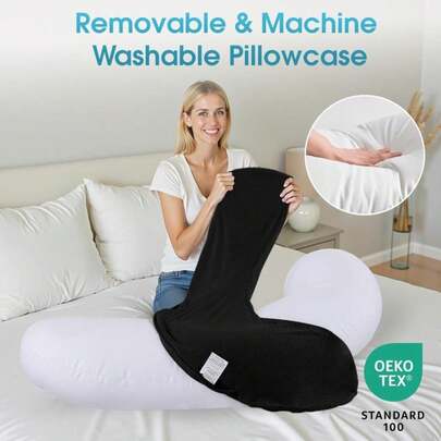 TranquilRelax Body Pillow, Long Pillow, Memory Foam Body Pillow, C-Shaped Side Sleep Pillow, Machine Washable Pillowcase, Black-53"*10"