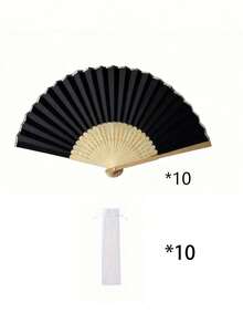 3-60pcs/Set Elegant Folding Hand Fan Set, Includes Bow Tie And Gift Bag, Bride's Bamboo Handheld Fan, Suitable As Bridesmaid Gift And Wedding Decor, Perfect For Parties, Events, And Summer Accessory - Black - View 18