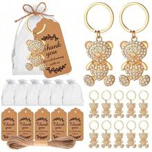 24pcs Gold Bear Keychains With Burlap Bag And Thank You Card, Suitable As Wedding Bride Gift, Birthday Party Favors, Decorations And Wedding Souvenirs, Also Can Be Used As Bridal Shower Gift, Valentine's Day Gift, Wedding Gift, Christening Gift, Etc. - Golden Diamond Bear - View 1