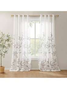 EstiloTendenciaMadison Park - Cortinas Transparentes Para Dormitorio, Modernas Y ContemporáNeas, De Lino Natural, 84 Pulgadas De Largo Para Sala De Estar, Cortina Transparente Moderna Con Ojales Cecily Botanical, 50 Pulgadas De Ancho X 84 Pulgadas De Largo, Paquete De 1 PanelCalidad PremiumVersióN Mejorada - hojas grises - Ver 2