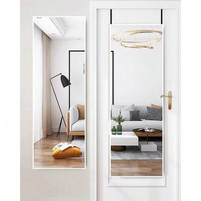 48"X 14" Door Mirror Full Length Wall Mounted Over The Door Mirror Full Body Hanging Rectangle-White