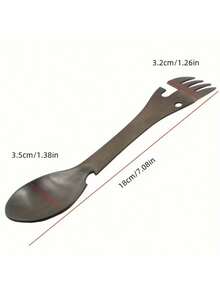 五合一战术叉勺及开瓶器套装 - 重型不锈钢露营餐具，包含叉子、刀子、开罐器和勺子 - 轻便便携设计