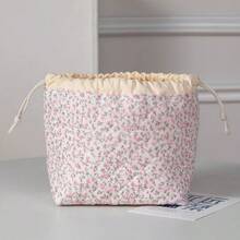 1 pièce Sac de maquillage imprimé - Sac de rangement de voyage grande capacité, Sac de rangement de toilette en fibre de polyester, Design de mélange de couleurs portable