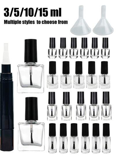 Refillable Nail Polish Bottles With Brush, Glass Empty Bottles, Color Mixing Bottles, Nail Gel Containers, Makeup Refill Bottles - Leak-Proof Reusable Containers For Nail Gel, Perfume, Cream, Essential Oil, Lotion | Mini Portable Storage Box, Suitable For Gym, Beach, Vacation, Hajj, Eid Gift, Back To School, Camping, Cosmetics Storage | Unisex, Ideal For Students, Pilgrims - Perfect Travel Accessories, Gift Set, Ramadan And Summer Essentials
