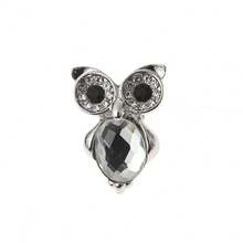 1 Cute Alloy Full Diamond Crystal Owl Lapel Pin Exquisite Women's Animal Clothing Accessory - Silver - View 5