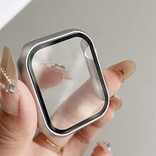 适用于 40mm/41mm/44mm/45mm/46mm/42mm Series 11/10/9/8/7/6/5/4/SE 的 3 件装屏幕保护膜，防震防刮，超薄硬质 PC 外壳，内置钢化玻璃膜，兼容 配件