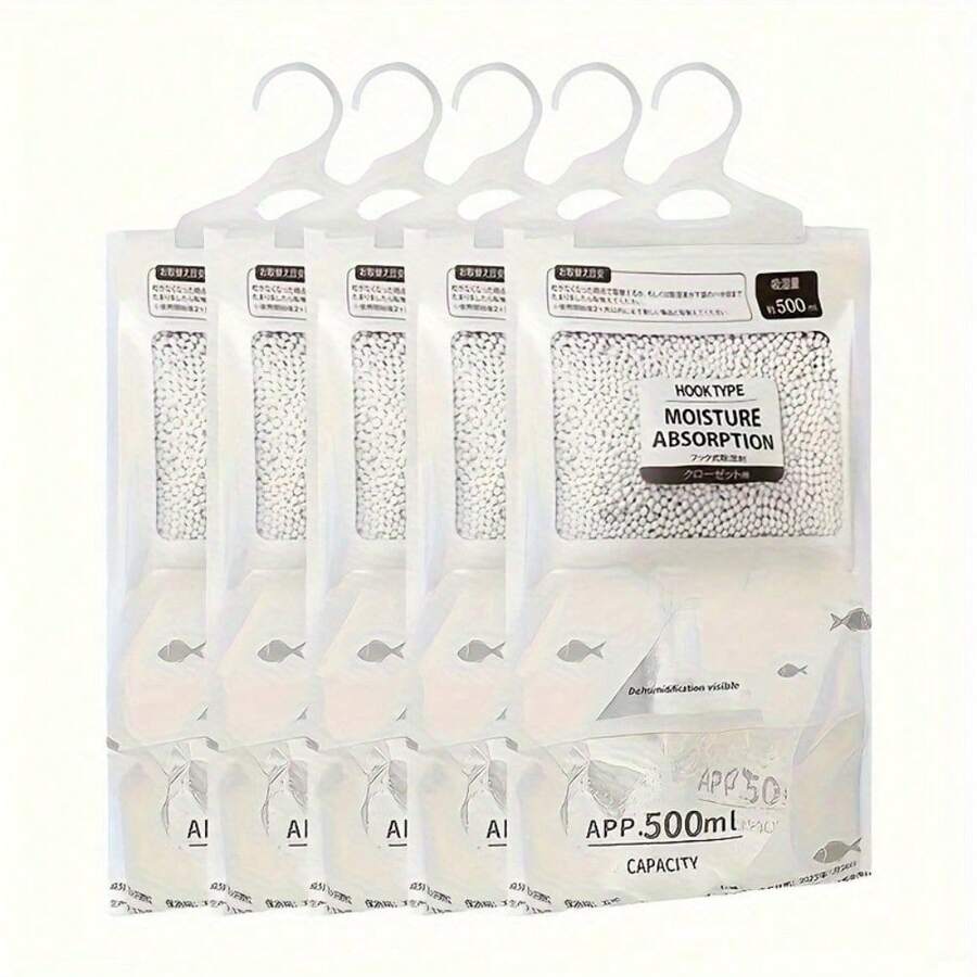 5-Pack Large Dehumidifier Bags, 16.91oz Moisture Absorption Clothes Dehumidifier, Non-Electric Wardrobe & Home Dehumidifier, Moisture Absorption Bags, Wardrobe Dehumidifier, Moisture Absorber, No Power Required - 透明的 - 查看 1
