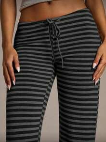 Women's New Ultra Low Waist Black Striped Pants, Suitable For Spring, Summer, Autumn And Winter, Black Pants, All Seasons, Women's Autumn Clothing, Random Striped Print - Black - View 1