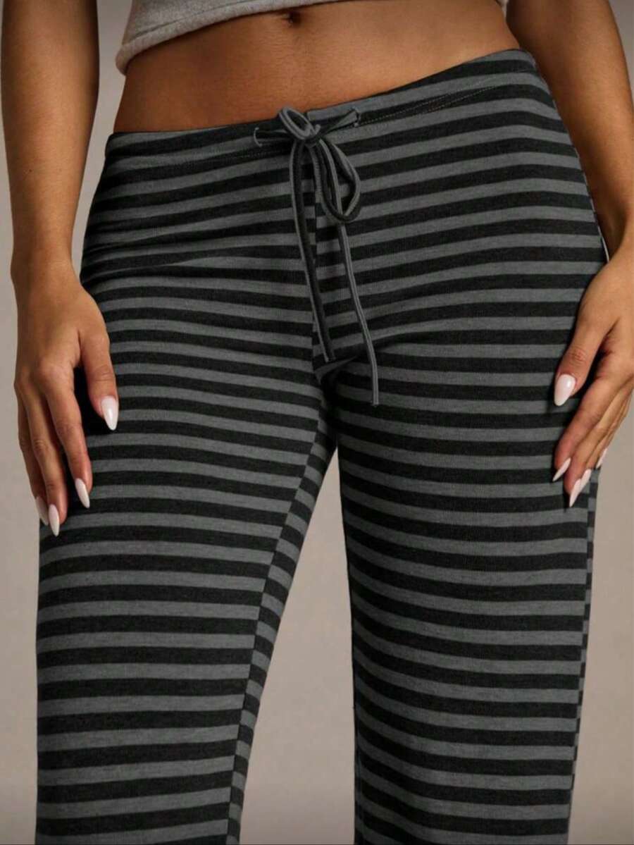 Women's New Ultra Low Waist Black Striped Pants, Suitable For Spring, Summer, Autumn And Winter, Black Pants, All Seasons, Women's Autumn Clothing, Random Striped Print - Black - View 1