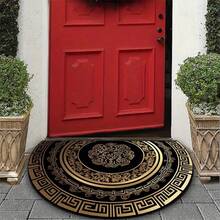 1pc Luxury & Golden Greek Key Pattern Half-Circle Door Mat - Non-Slip Rubber Backing, Machine Washable Polyester Fiber Rectangular Mat, Elegant Home Office Entrance Mat For Indoor/Outdoor Use, Indoor Outdoor Mat | Elegant Door Mat | Durable Door Mat - 1件-Y-19.7*31.5吋/50*80厘米 - 查看 7