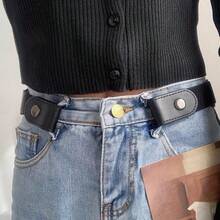 1 Pair No Buckle Elastic Belt For Women Men, High Stretch Belt For Pants Jeans, Casual Buckle Free Adjustable Invisible Belt, Accessories  Casual    Elastic    Buckle - 黑色 - 查看 2