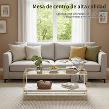 Mesa de Centro para Sala, Mesa de Centro Minimalista, Centro Mesa con Almacenamiento Abierto, Adecuada para Sala de Pequeña, Estar, Oficina, Balcón (Blancoármol) - 90*47*50cm - Ver 10